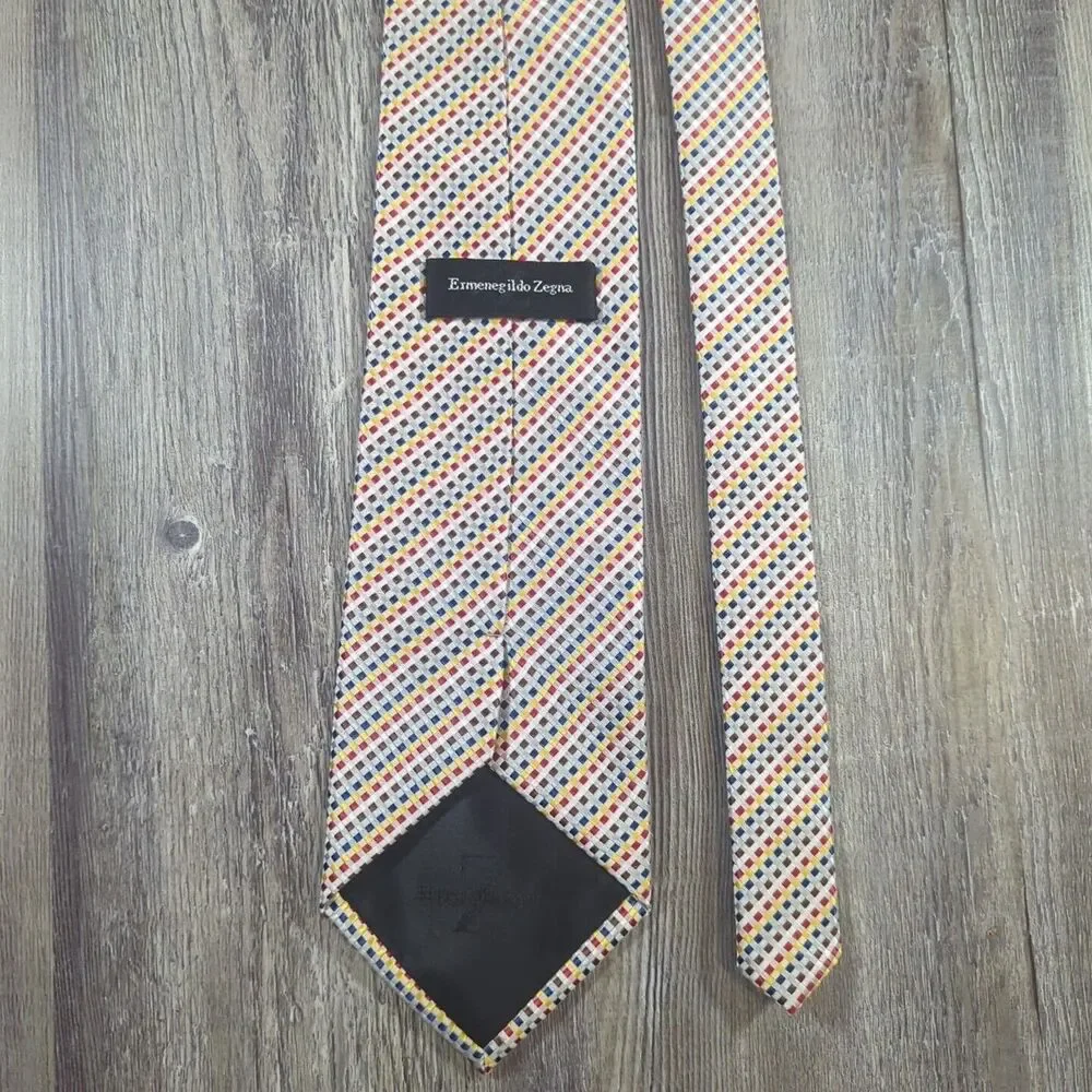Ermenegildo Zegna Tie Men's Necktie Multicolor Geometric Silk Italy Modern
